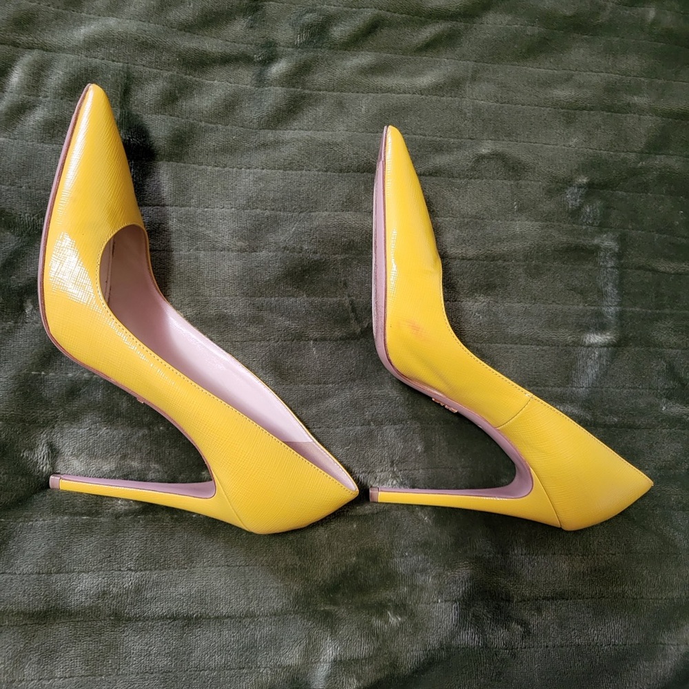 Prada Yellow Patent Leather Pointed Toe Heels